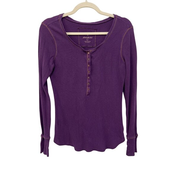 Eddie Bauer Henley Top Size Large Thermal Long Sleeve Waffle Knit Purple Cotton - Picture 1 of 8